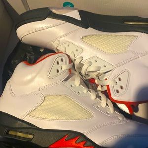 Jordan5 retro style true white/fire red-black vrai blanc/noir/rouge feu